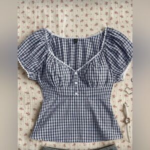 Navy Blue Gingham Blouse